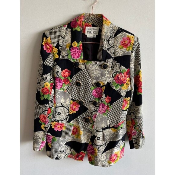 Richie Freeman Womens Vintage 100% Silk Double-Breasted Floral Blazer Sz 10 - Picture 1 of 12